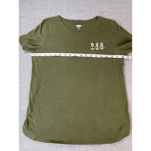 Old Navy Shirt Embroidered Pineapple Olive Green Size Medium - Picture 5 of 8